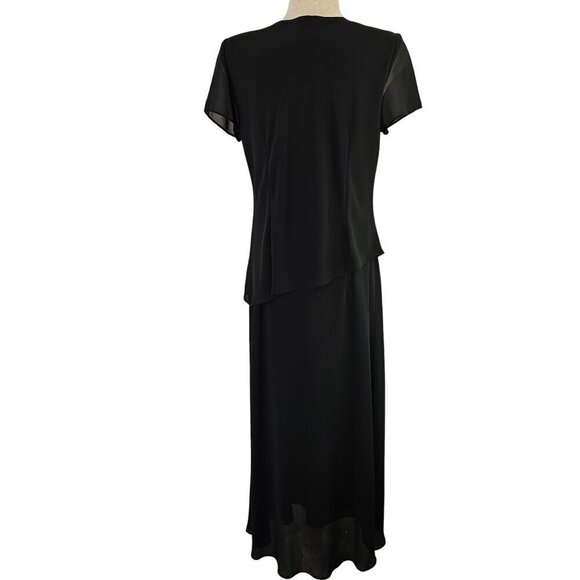 Positive Attitude 40s Style Black Maxi Dress Sz 12 Faux 2 Piece Beaded Short Slv - Picture 3 of 9